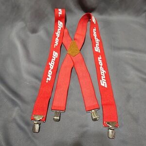 Vintage Snap-on Tools Red X-Back Suspenders Leather Eagle Patch Heavy Duty Clips
